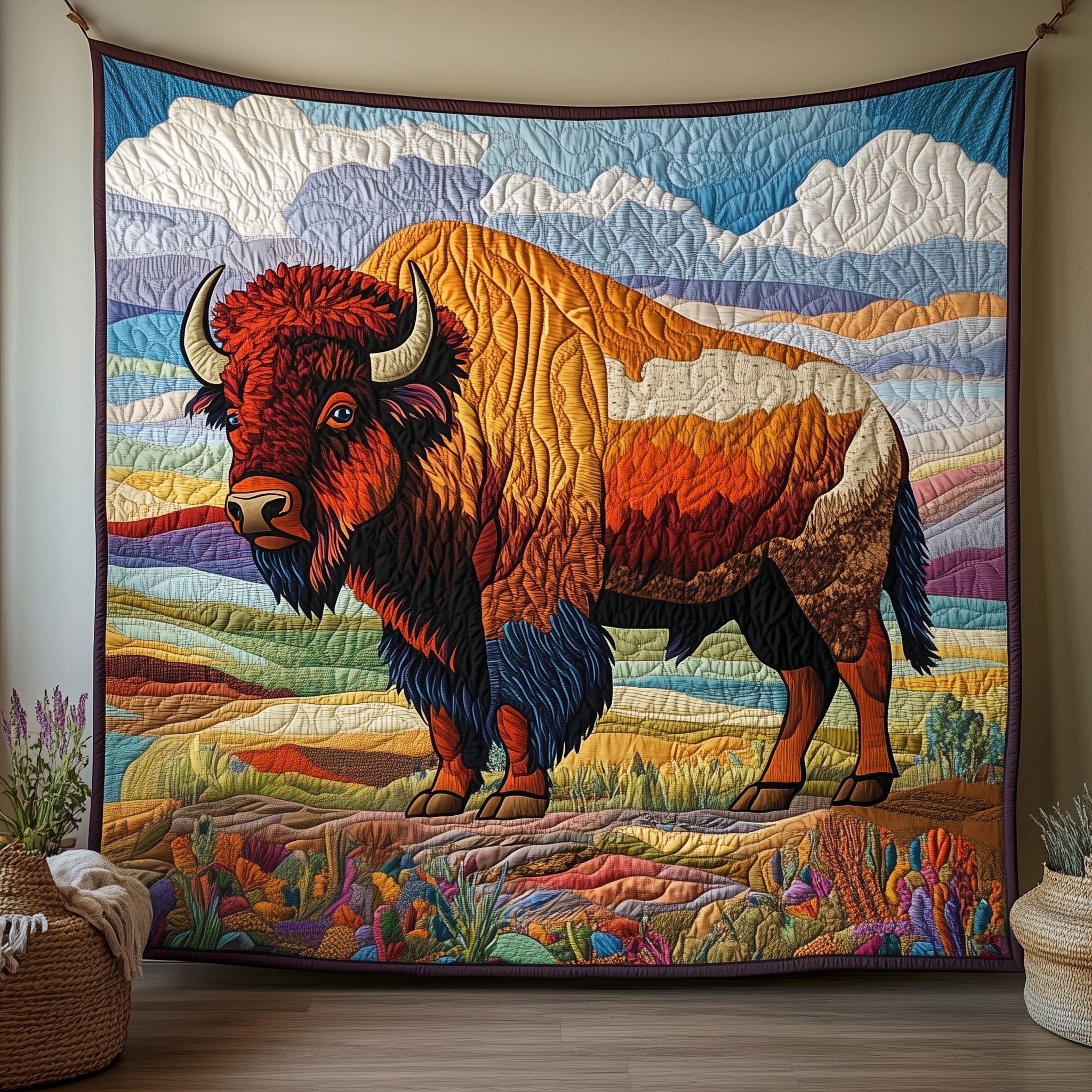 Bison Native  Quilted Blanket Sofa Throw BlanketBest Gifts For Horse Lovers