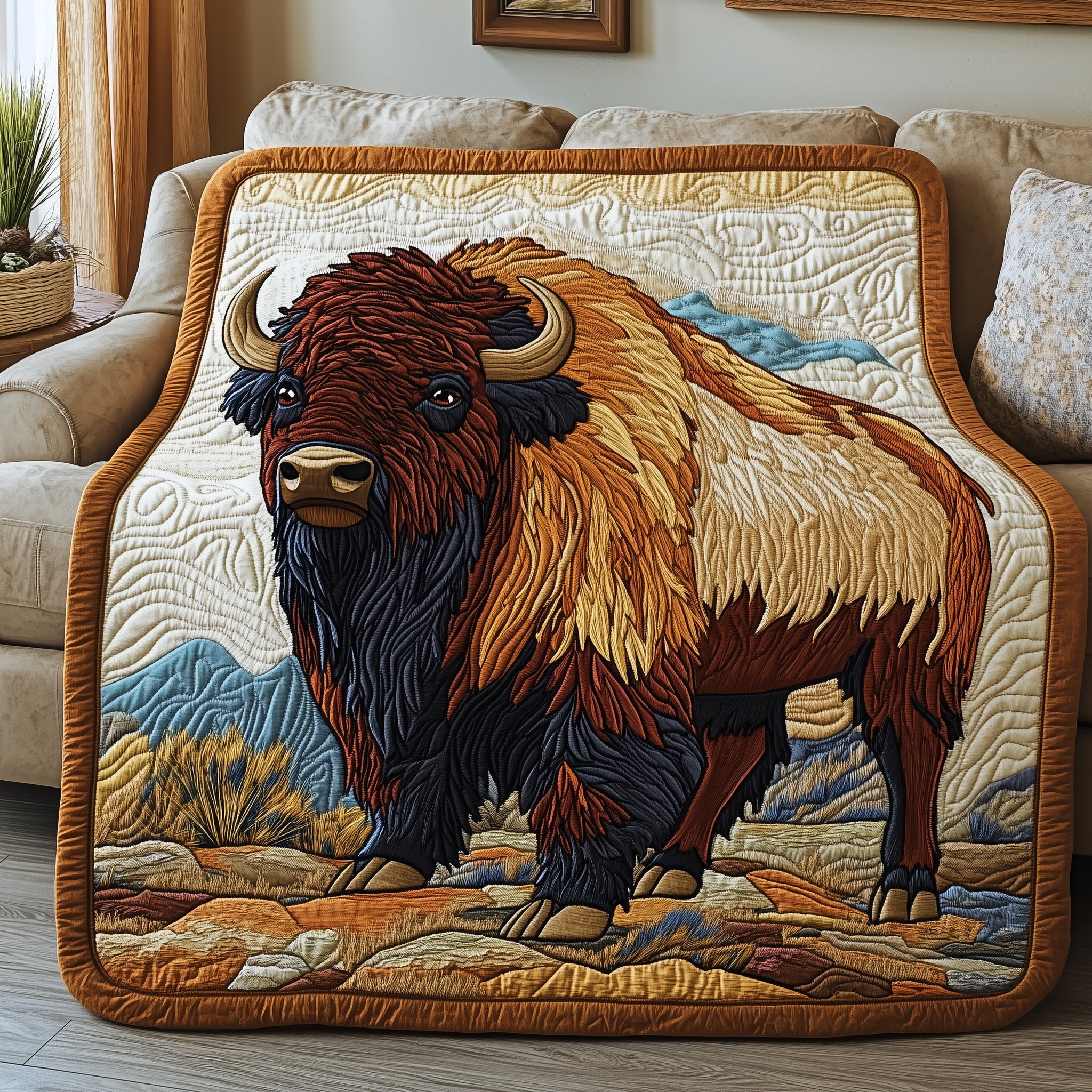 Bison Native Quilted Blanket Sofa Throw BlanketBison Themed Gifts
