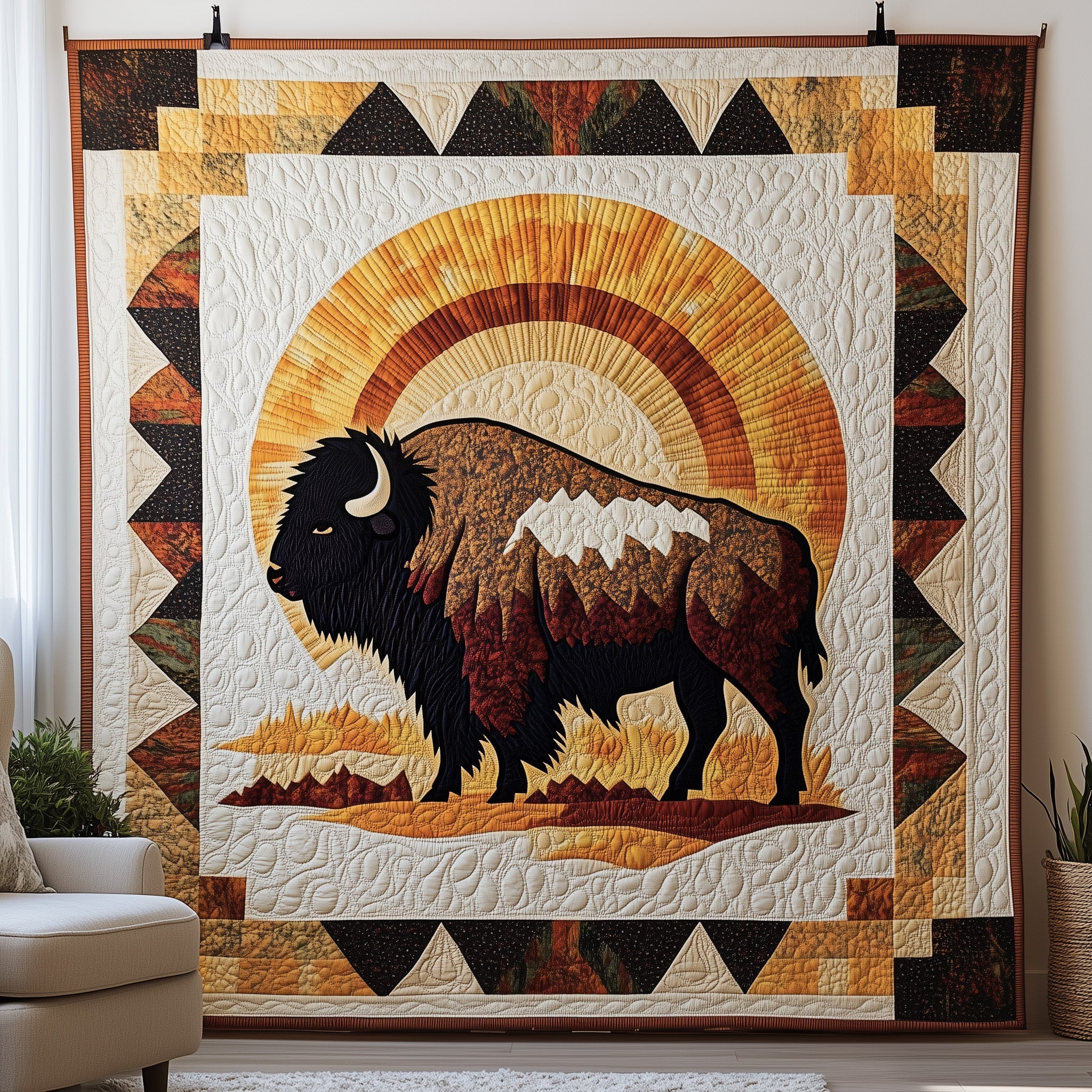 Bison Native Quilted Blanket Sofa Throw BlanketGifts For Bison Lovers