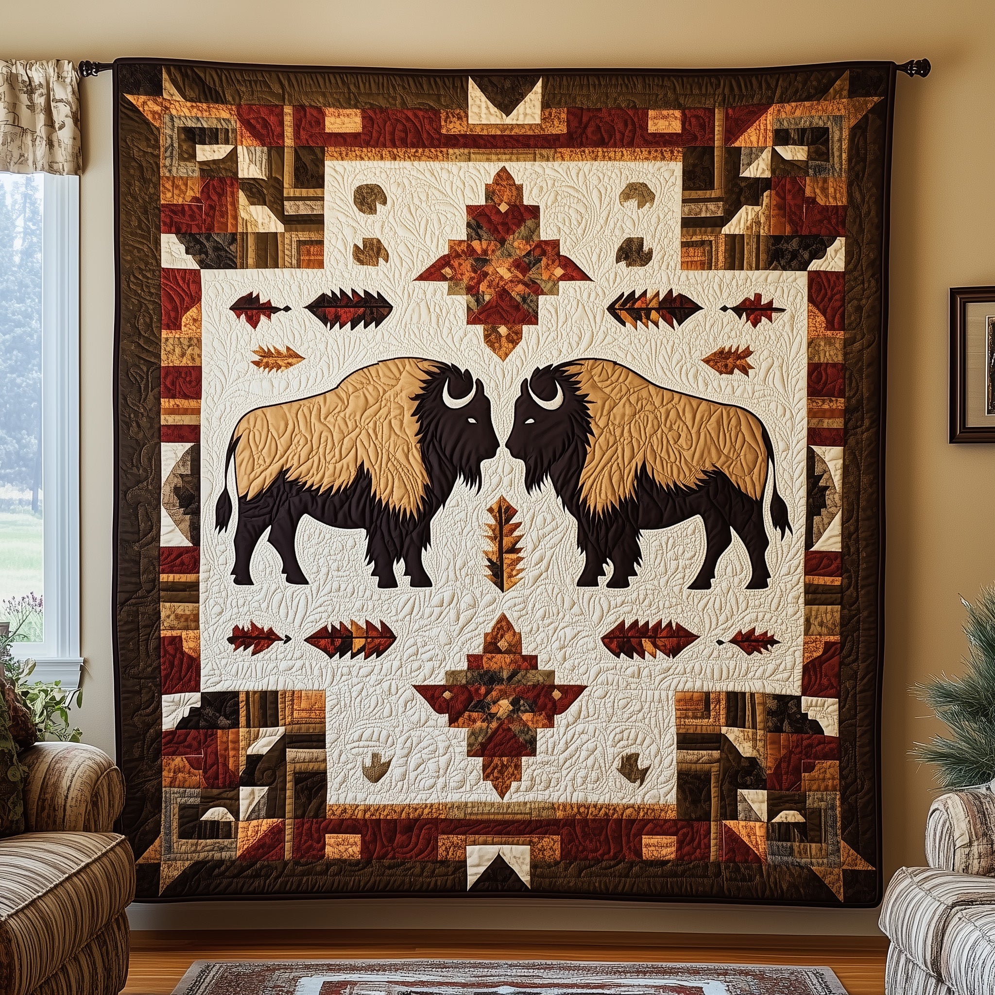 Bison Native Quilted Blanket Sofa Throw BlanketGifts For Bison Lovers