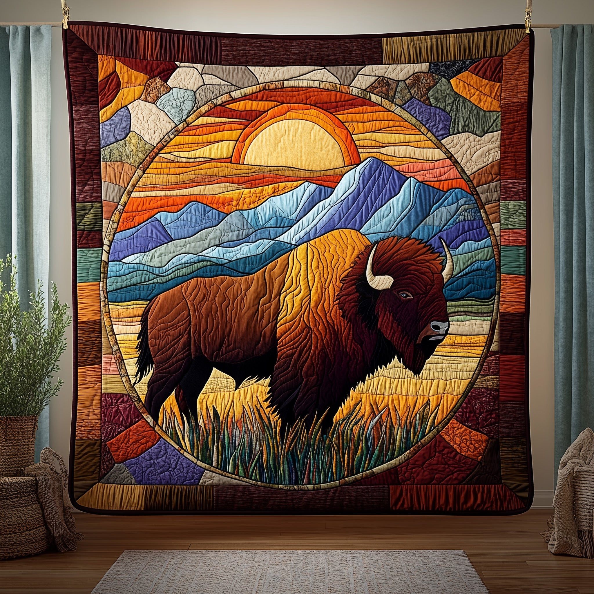 Bison Native  Quilted Blanket Sofa Throw BlanketHorse Gifts For Women