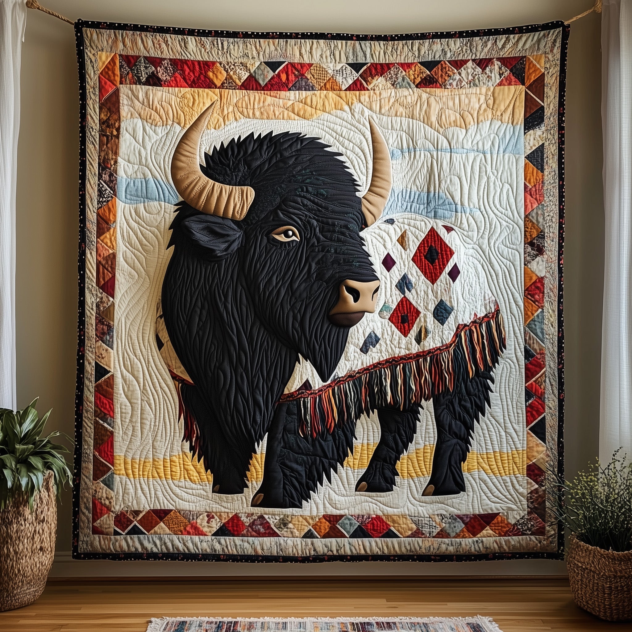 Bison Native  Quilted Blanket Sofa Throw BlanketUnique Gifts For Horse Lovers