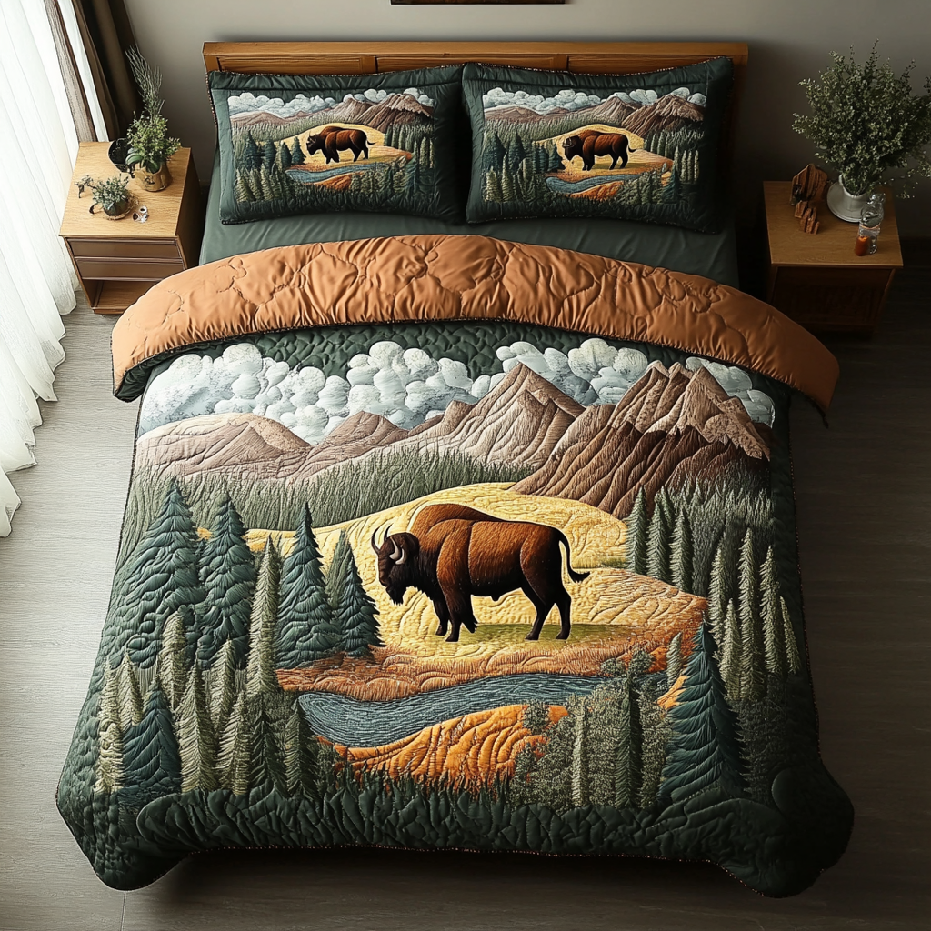 Bison Path Quilted Bedding Set Bed Decorations Best Bison Related Gifts