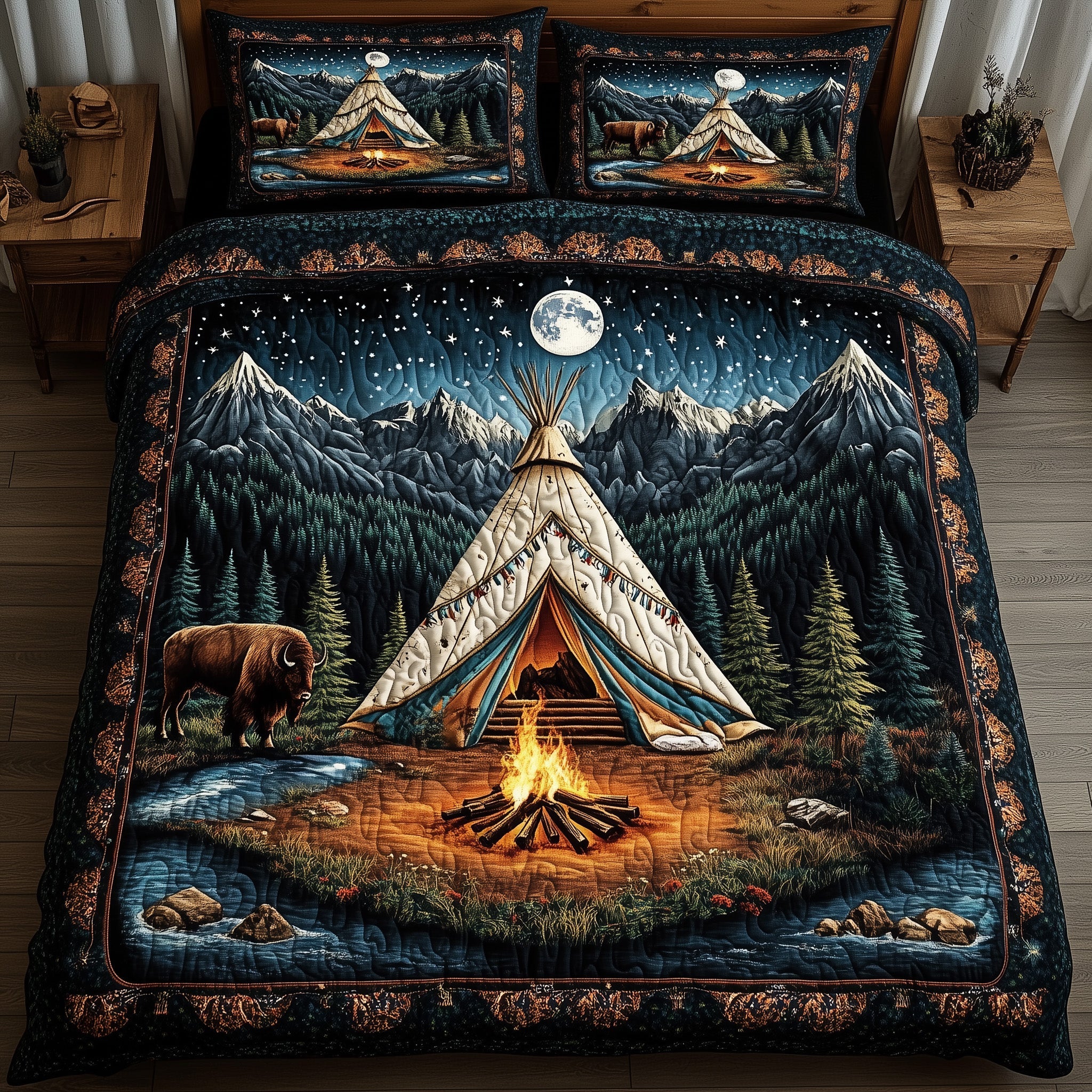 Bison Prairie Spirit Quilted Bedding Set Duvet Cover Bedspread Native Tribal Gifts For Men