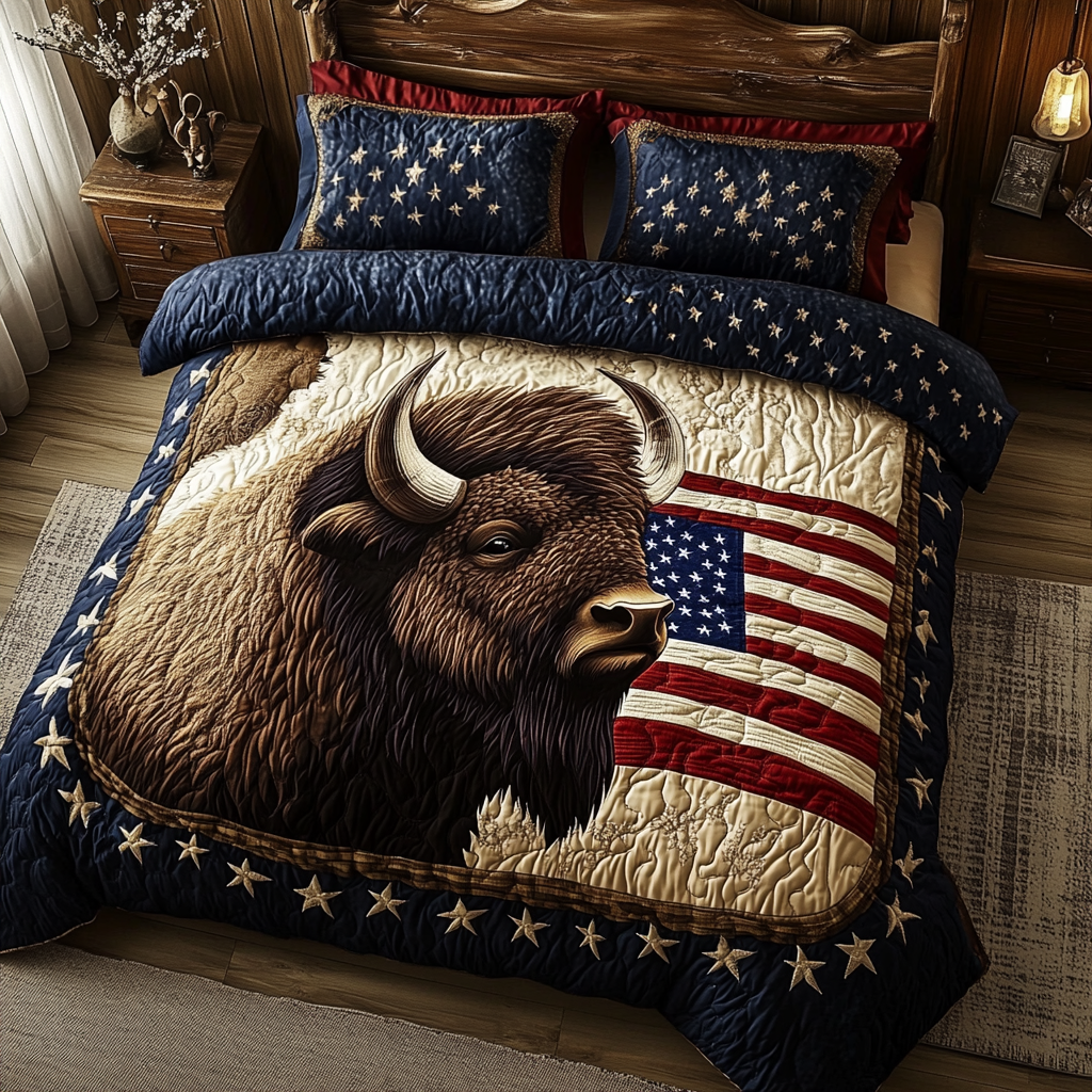 Bison Pride Quilted Bedding Set Bedroom Decor Patriotic Novelty Items