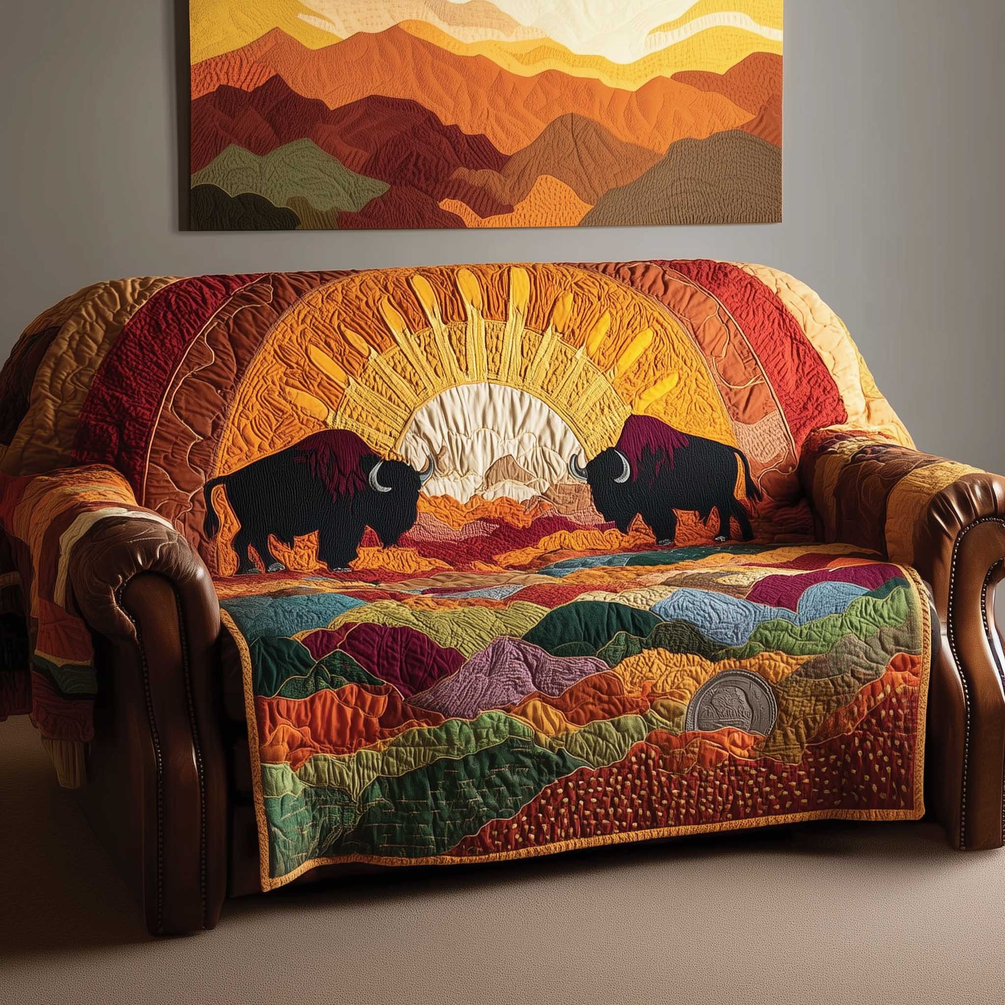 Bison Quilted Sofa Cover Great Plains Buffalo Motif Awesome Gifts For Bison Lovers