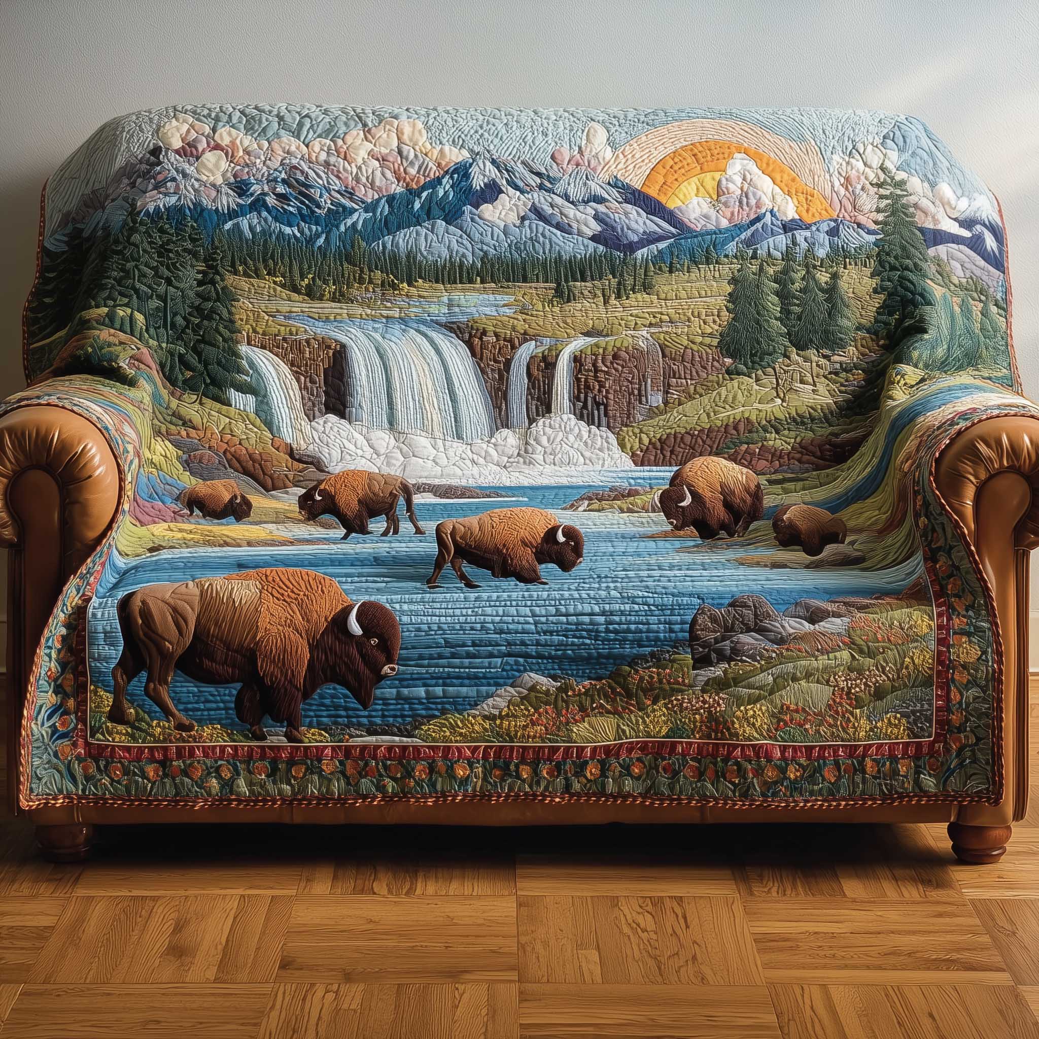 Bison Quilted Sofa Cover Majestic Buffalo Wildlife Design Awesome Gifts For Bison Lovers