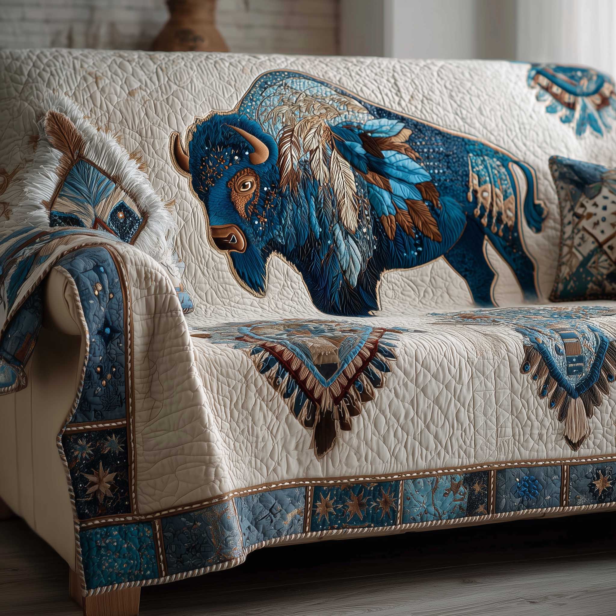 Bison Quilted Sofa Cover Powerful Buffalo Sofa Guard Robust Awesome Gifts For Bison Lovers