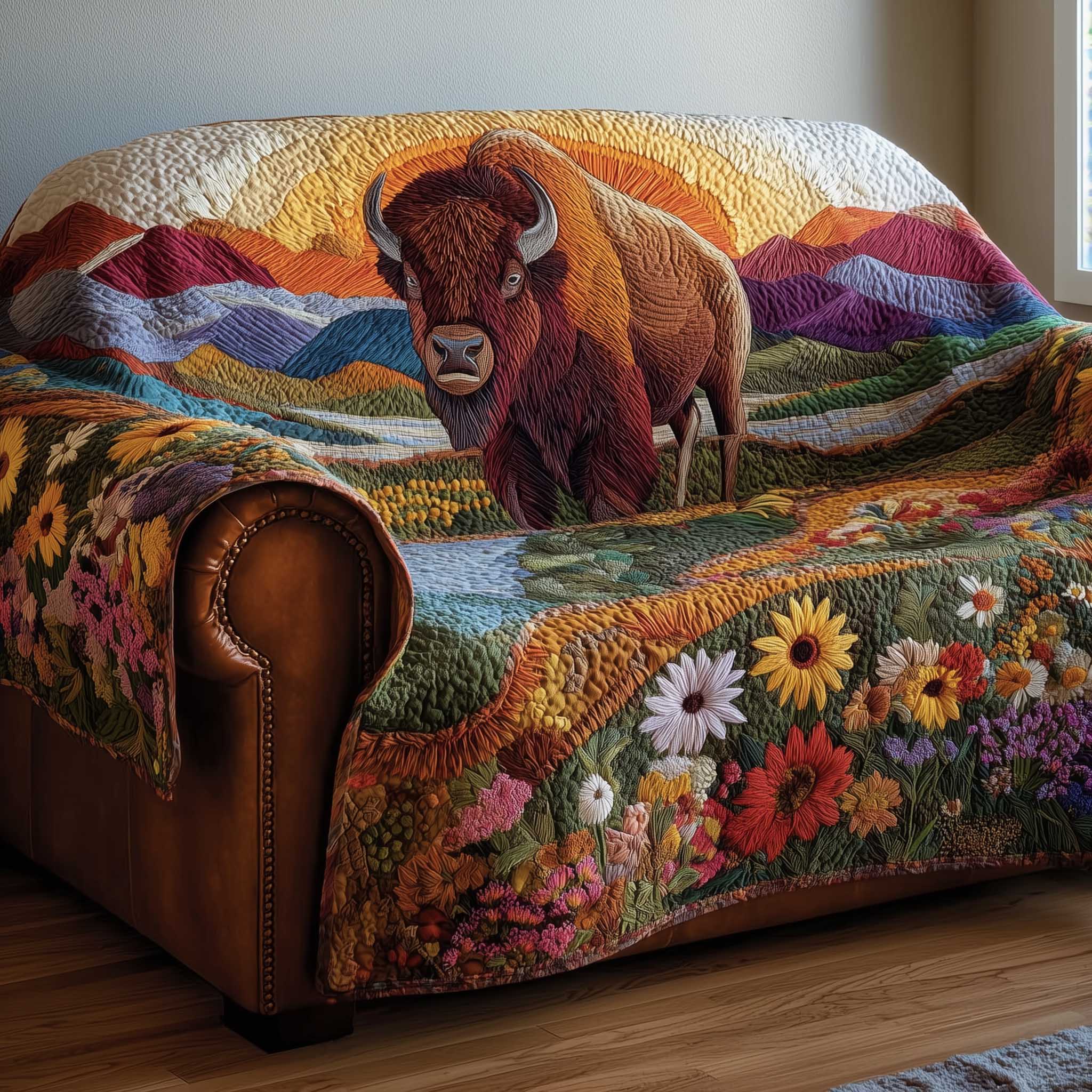 Bison Quilted Sofa Cover Powerful North American Buffalo Awesome Gifts For Bison Lovers