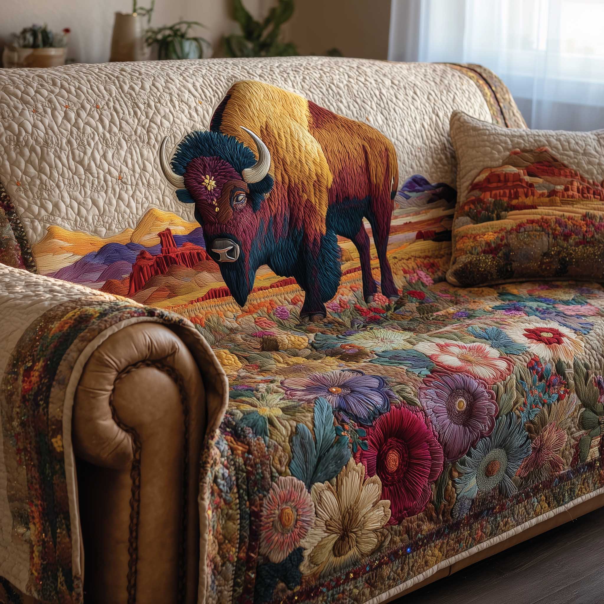 Bison Quilted Sofa Cover Robust Buffalo Protector Awesome Gifts For Bison Lovers