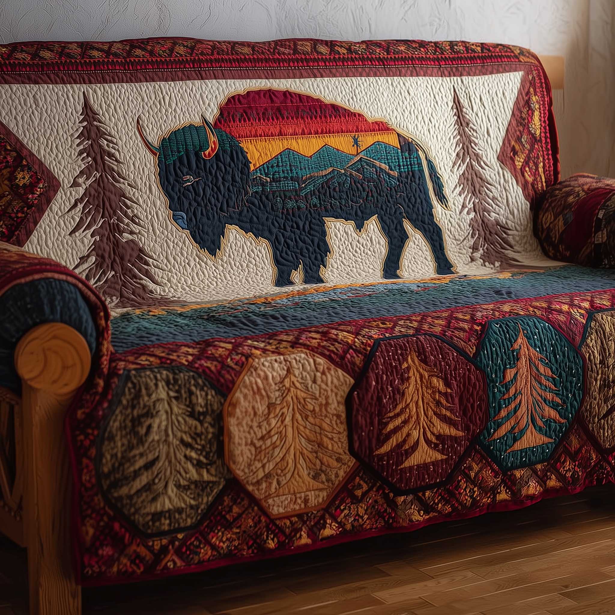 Bison Quilted Sofa Cover Wilderness Buffalo Accent Awesome Gifts For Bison Lovers