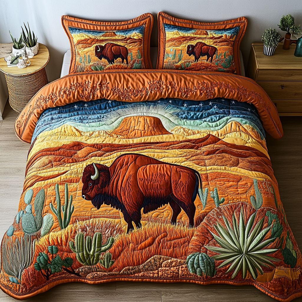 Bison Sky Quilted Bedding Set Bedroom Decor Bison Gifts For Husband
