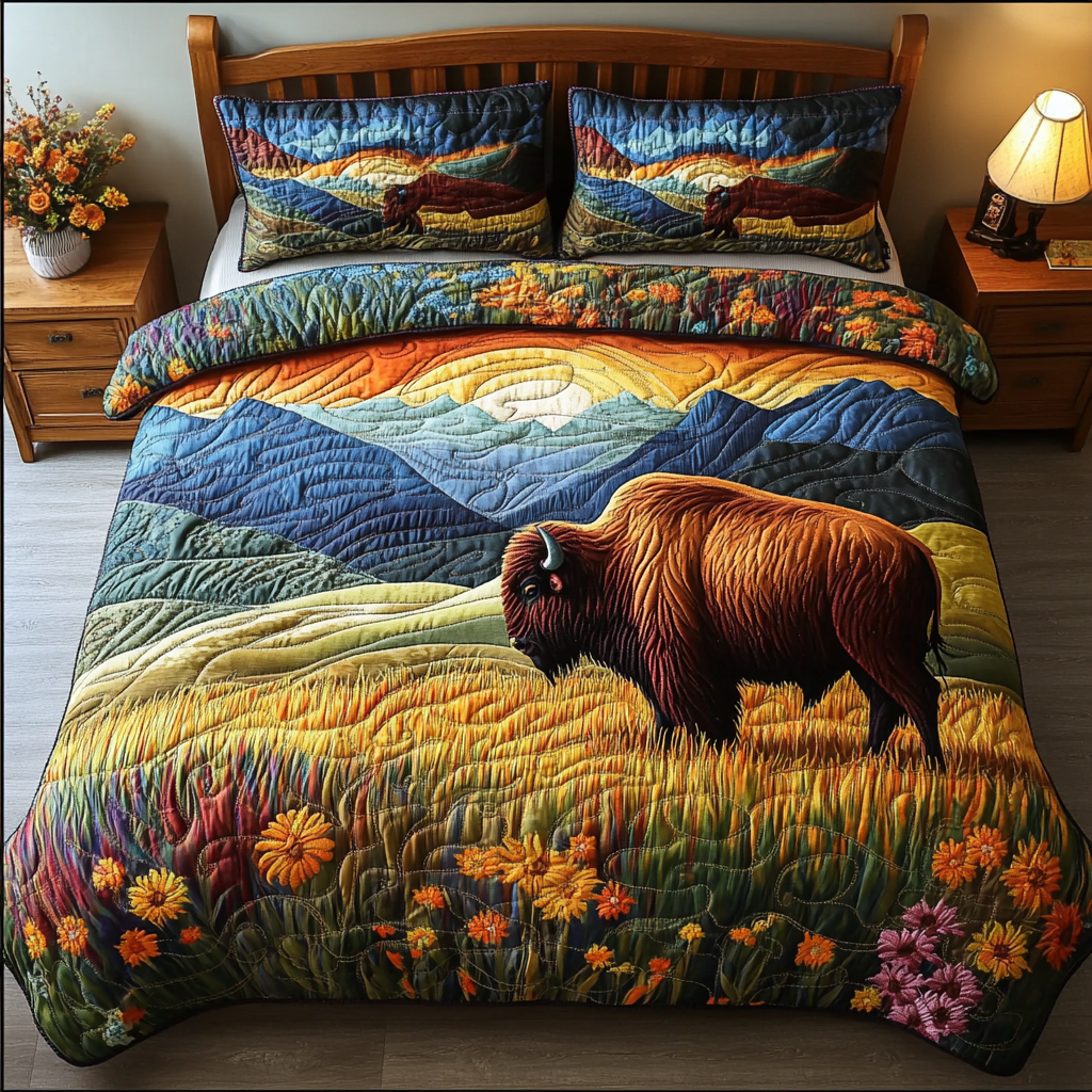 Bison Spirit Quilted Bedding Set Cute Bedroom Decor Best Unique Bison Gifts