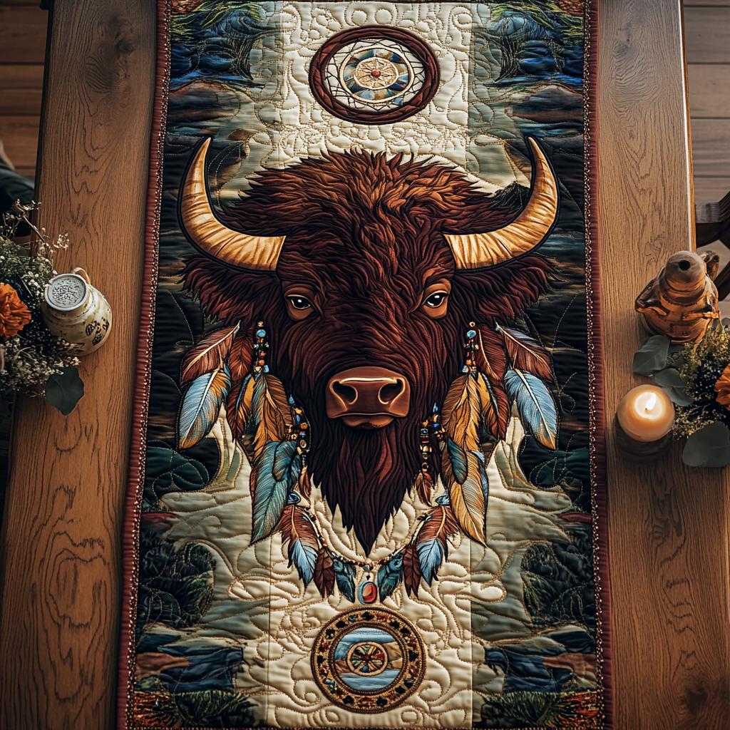 Bison Spirit Quilted Table Runner Dining Table Decor Bison Themed Gifts