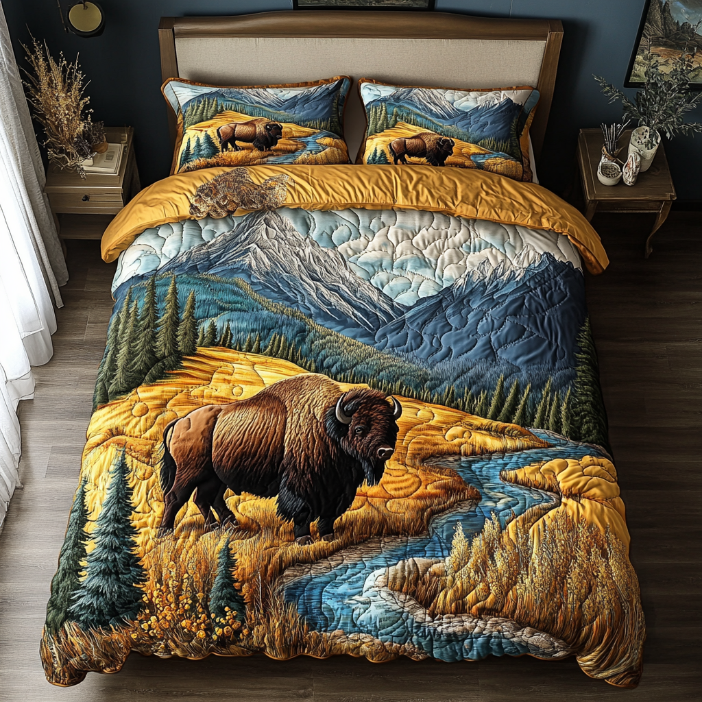 Bison Trail Quilted Bedding Set Bed Decorations Awesome Gifts For Bison Lovers