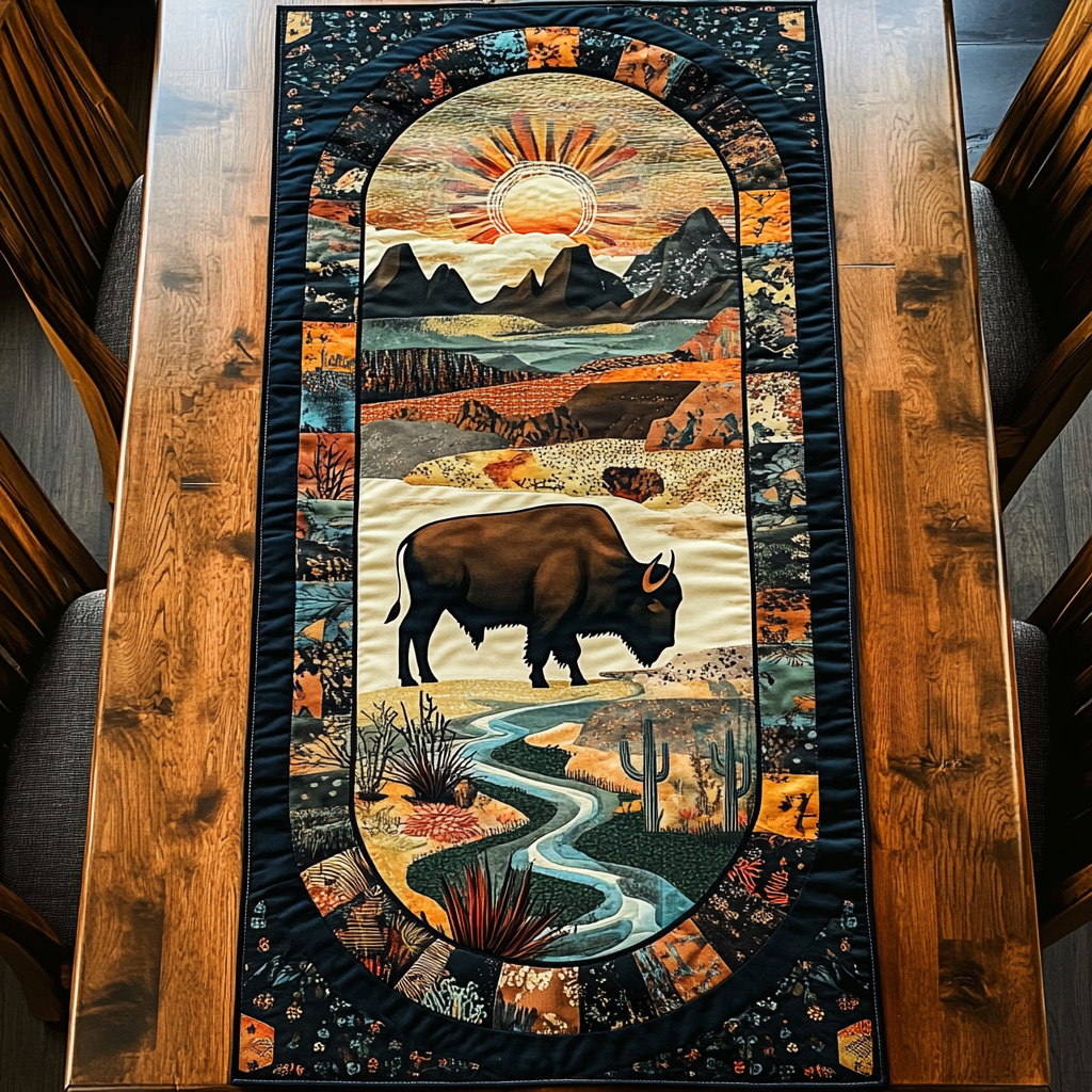 Bison Trail Quilted Table Runner Dinner Table Decor Ideas Great Bison Lover Gifts
