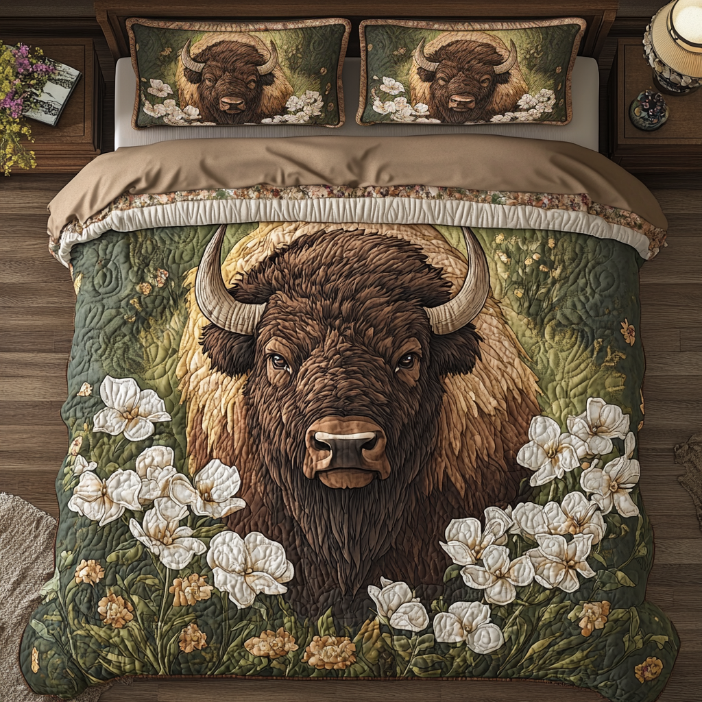 Bison Trails Quilted Bedding Set Aesthetic Room Decor Gifts For Bison Lovers