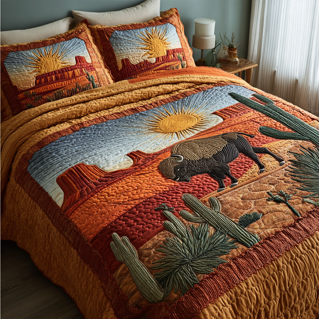 Bison Wild Quilted Bedding Set Cool Bedroom Decor Bison Themed Gifts