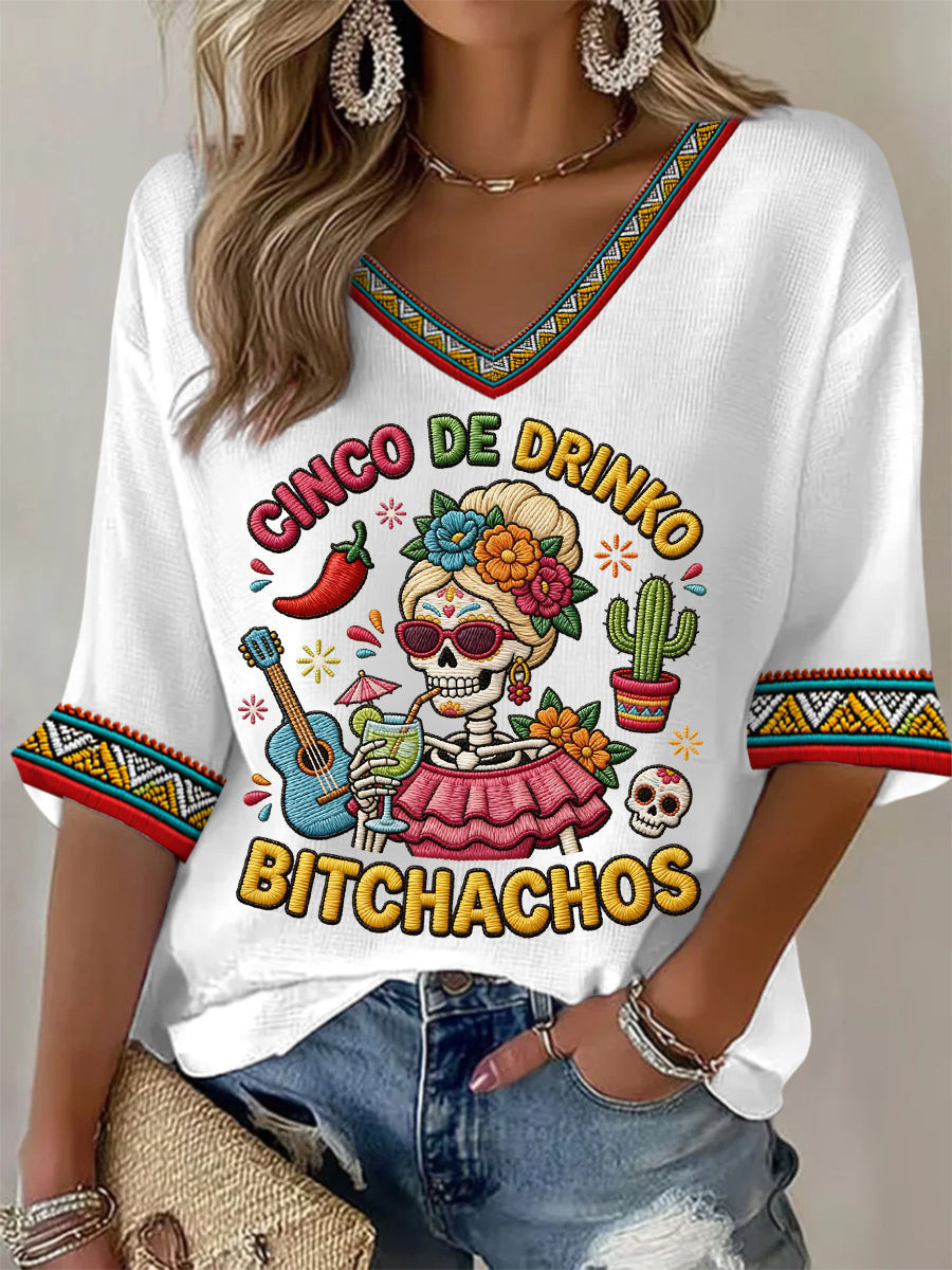 Bitchachos V-Neck Raglan Shirt Funny Cinco De Drinko Skeleton Outfits Best Gift Ideas