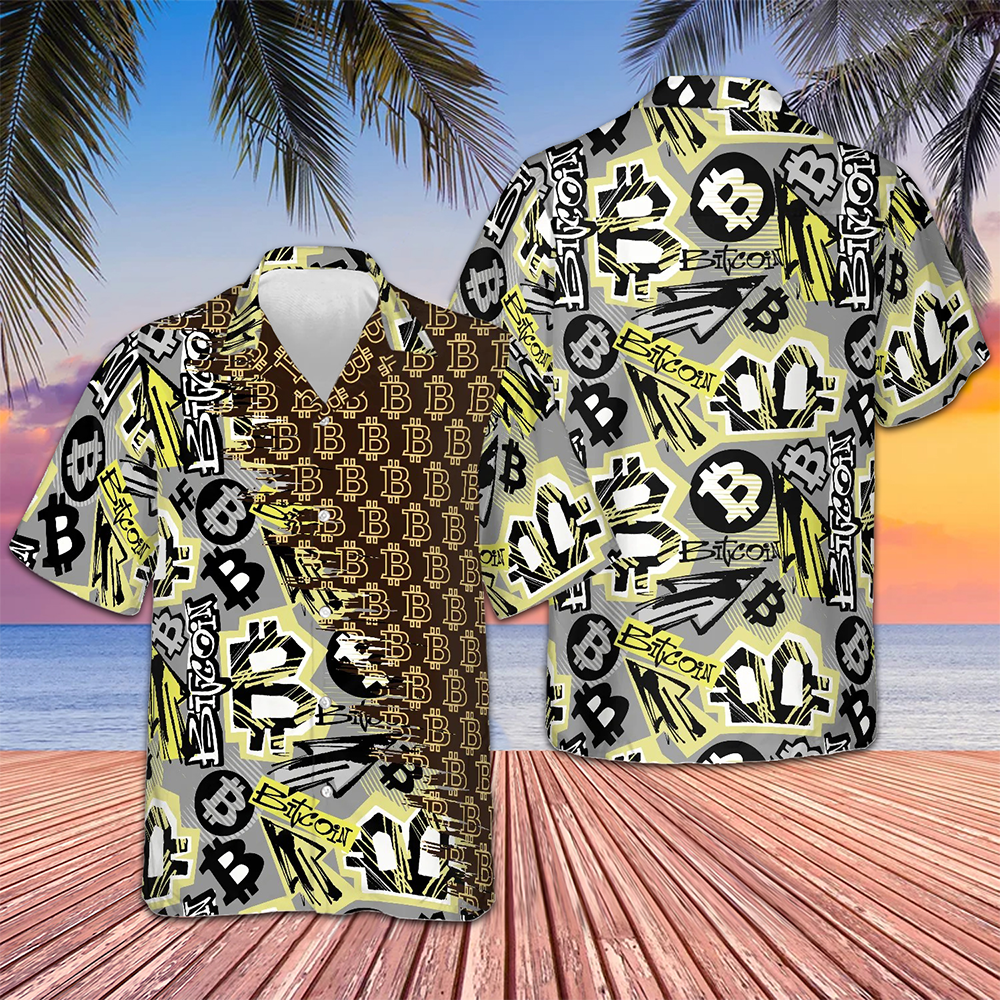 Bitcoin Doodle Funky Pattern Hawaiian Shirt Tropical Button Down Gifts For My Boyfriend