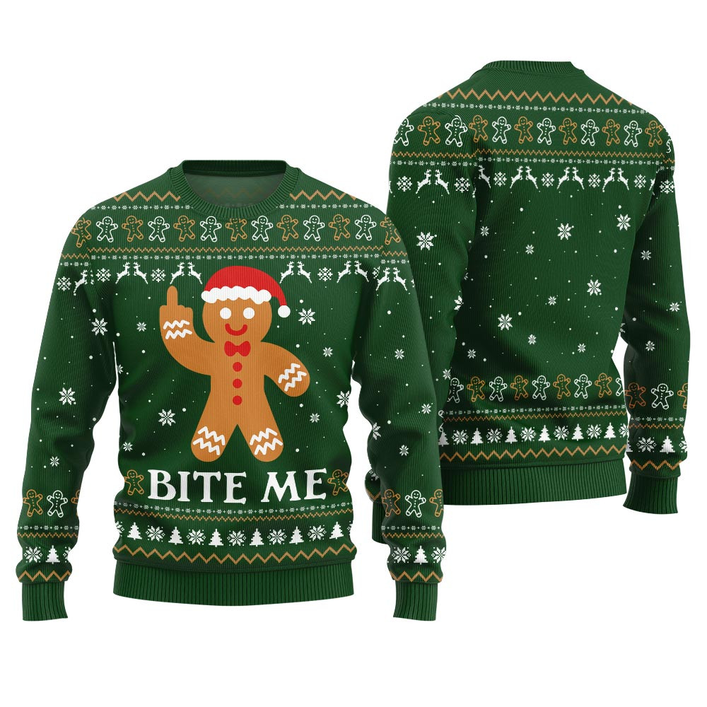 Bite Me Naughty Gingerbread Ugly Sweater Funny Xmas Sweater for Ugly Sweater Parties
