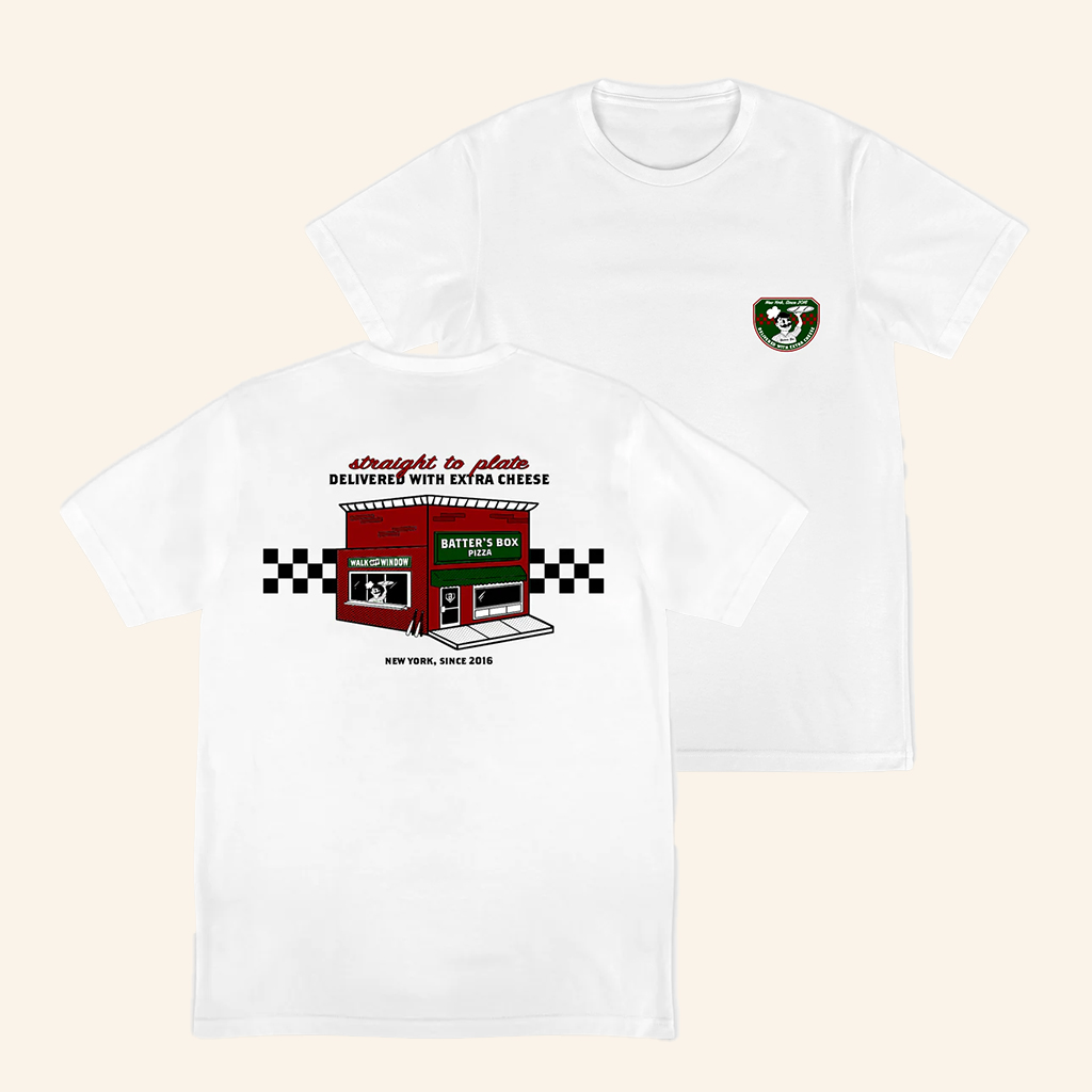 BL101 Merch Batter's Box Pizza Shop White T-Shirt Gifts Ideas For Friends