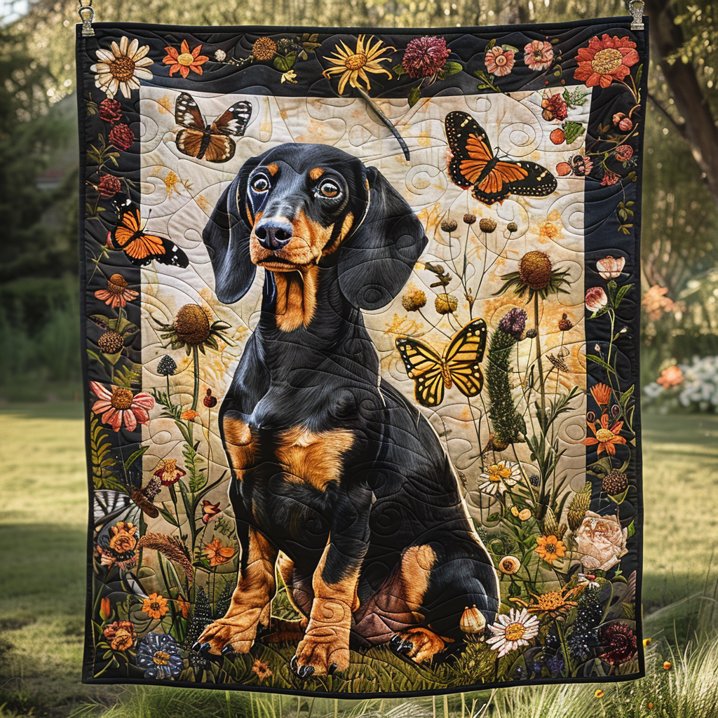 Black and Gold Dachshund Quilted Blanket Best Christmas Gifts For Dog Lovers