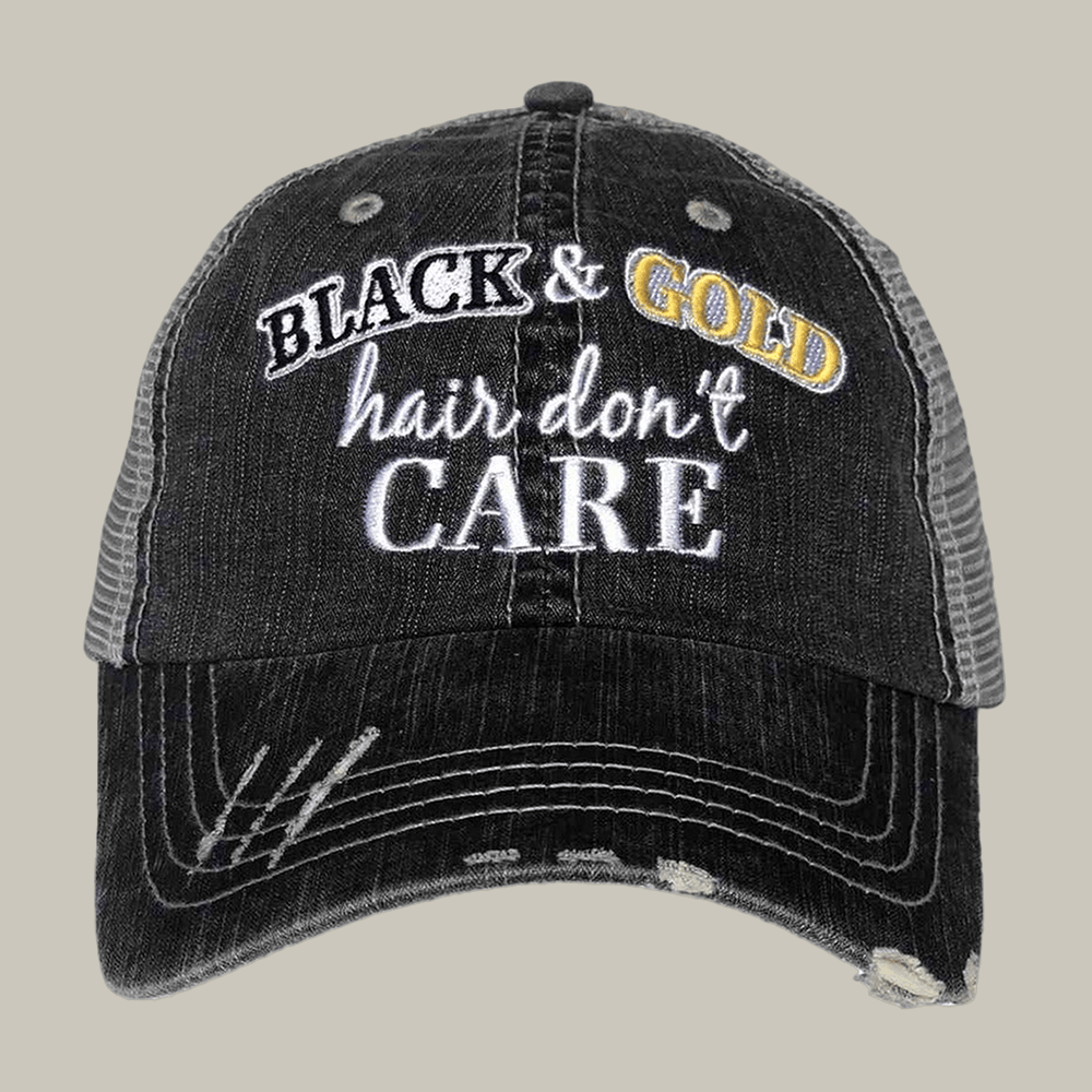 Black And Gold Hair Don't Care Trucker Hat Witty Sayings Hat Unique Gift For Boyfriend