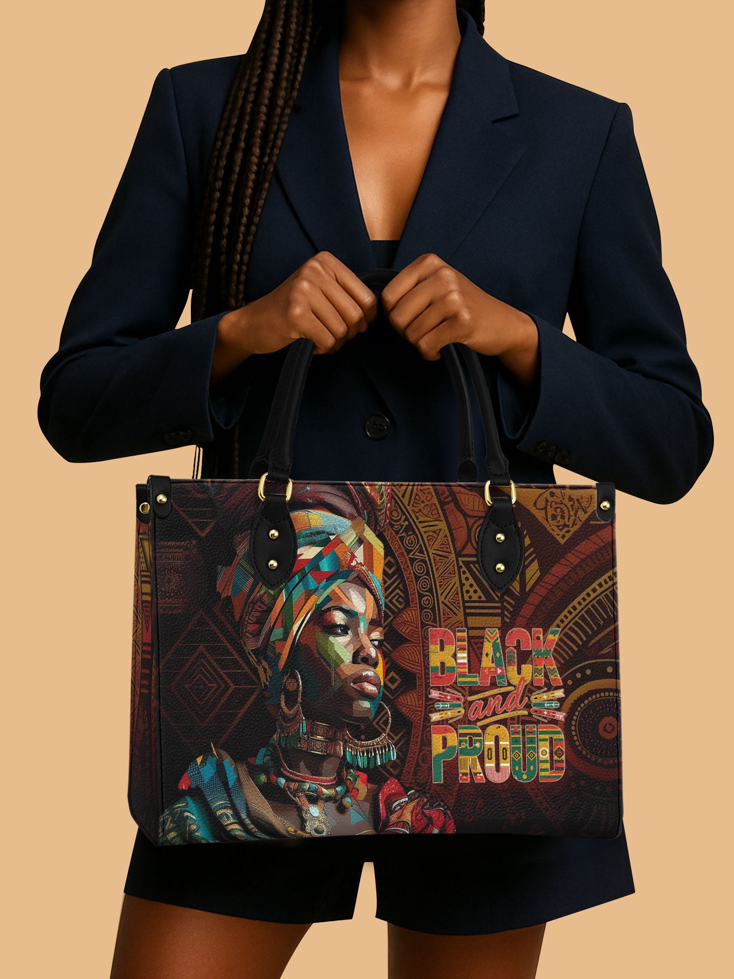 Black And Proud Leather Handbag Black Women Wearing Coloful Headscarf African American Gifts