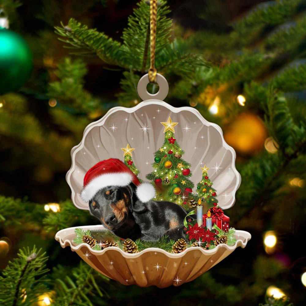 Black And Tan Dachshund Sleeping in Pearl Dog Christmas Ornament Flat Acrylic