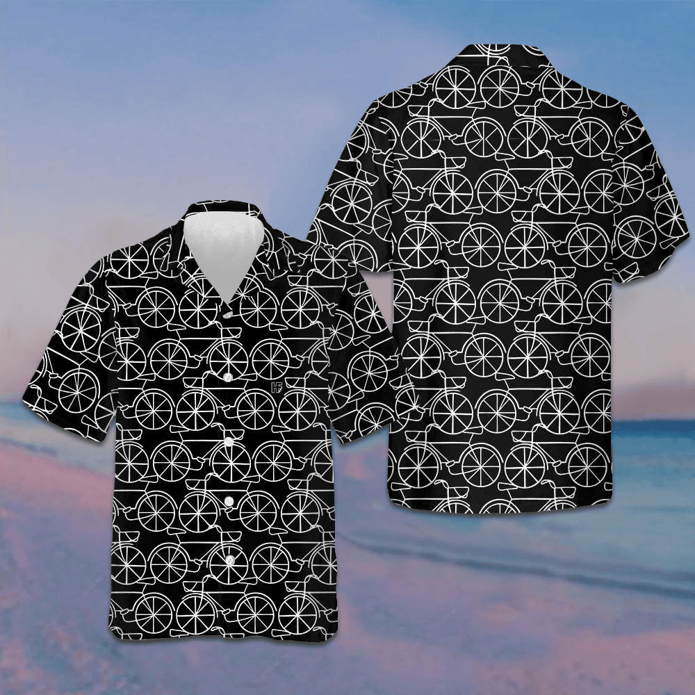 Black And White Bicycle Seamless Pattern Hawaiian Shirt Mens Button Up Shirts Summer