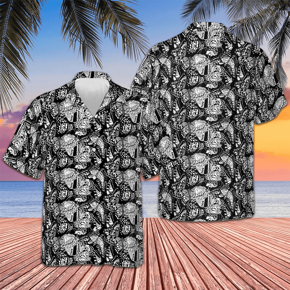 Black And White Butterfly Hawaiian Shirt Men's Vacation Button Up Shirts Gifts For Son Black And White Butterfly Hawaiian Shirt Men's Vacation Button Up Shirts Gifts For Son