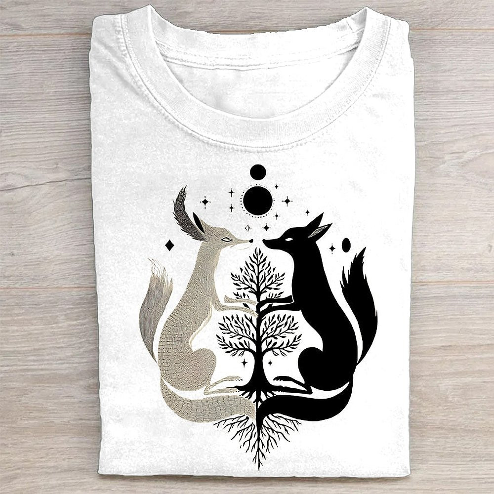 Black And White Cat Silhouette With Tree Design T-Shirt Unique Cat Lover Tee