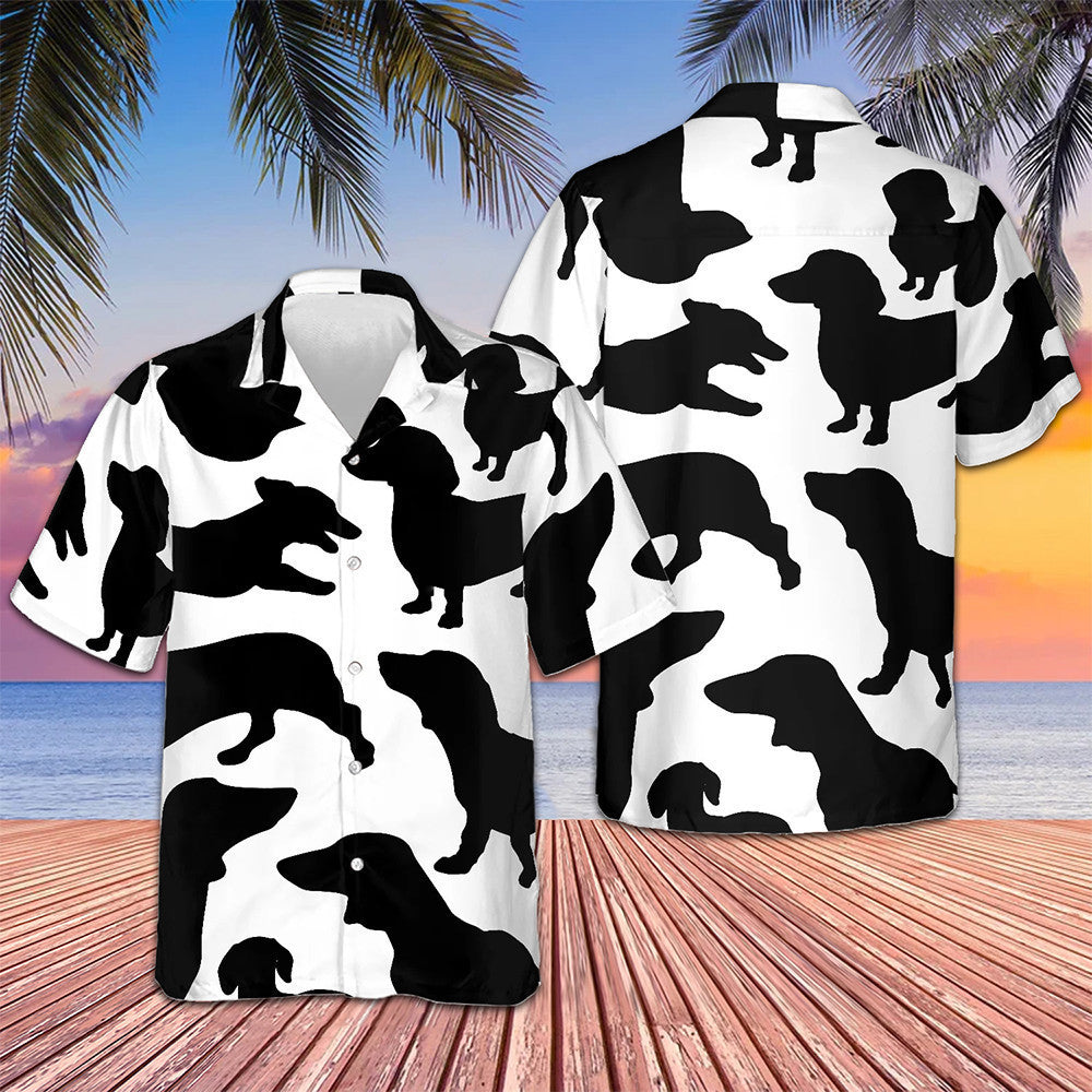 Black And White Dachshunds Pattern Hawaiian Shirt Vacation Button Up Shirt Dog Lovers Gifts Black And White Dachshunds Pattern Hawaiian Shirt Vacation Button Up Shirt Dog Lovers Gifts