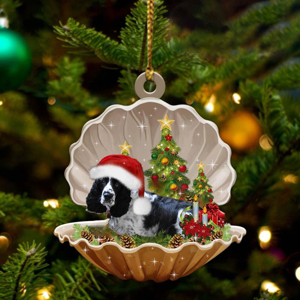 Black And White English Springer Sleeping in Pearl Dog Christmas Ornament Flat Acrylic
