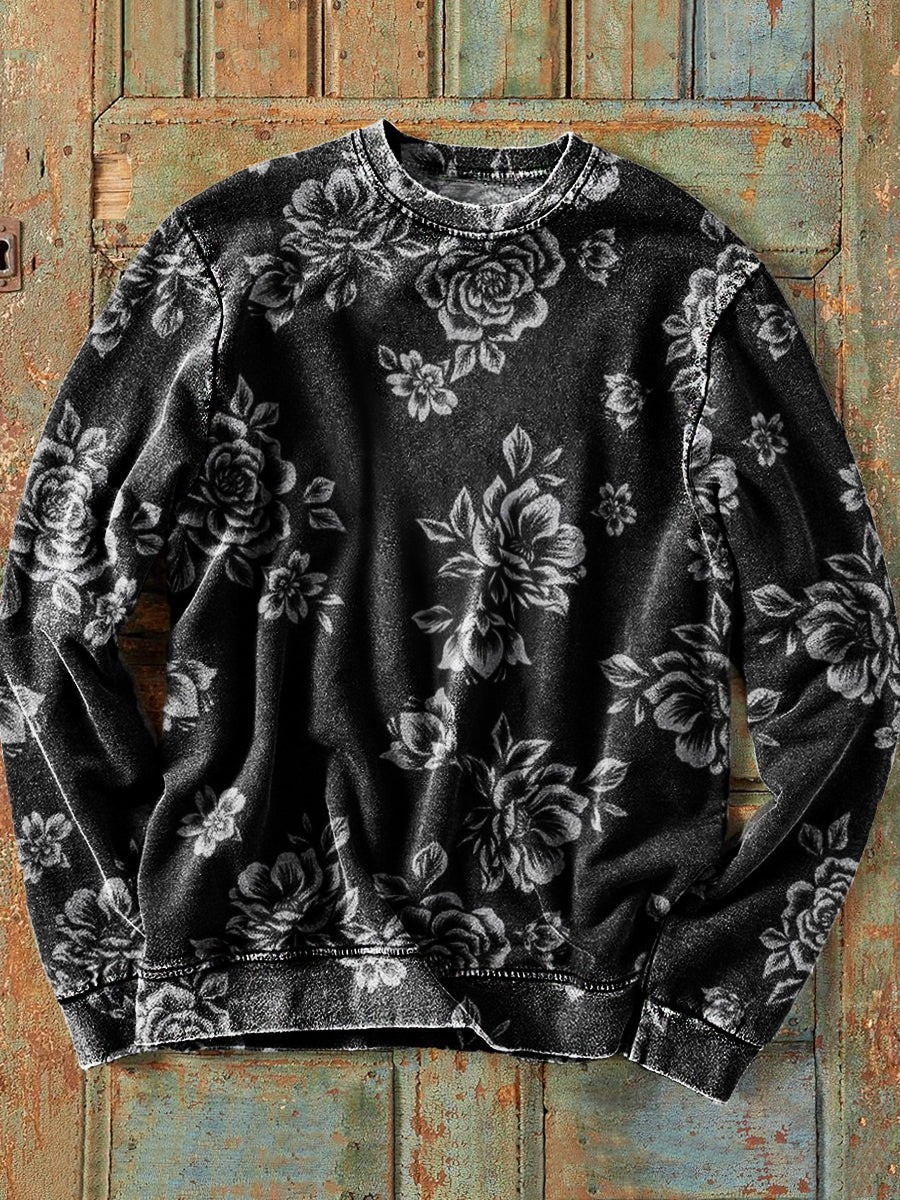 Black And White Floral Sweatshirt Art Xmas Clothing Holiday Merch Gifts For Rose Lovers