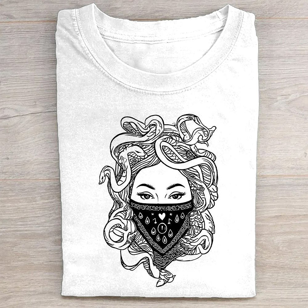 Black And White Graphic T-Shirt With Bandana Face Design Cool Streetwear Tee
