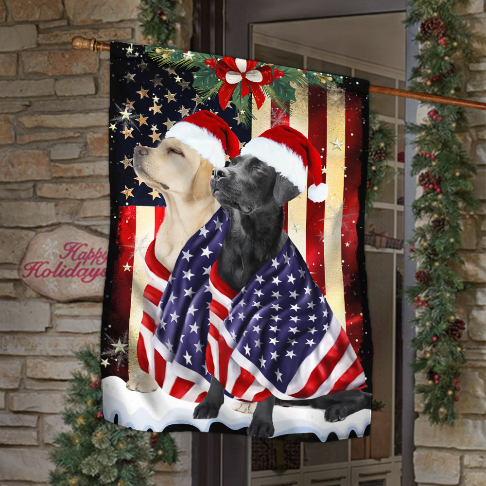 Black And Yellow Labrador Retrievers Flag Merry Christmas