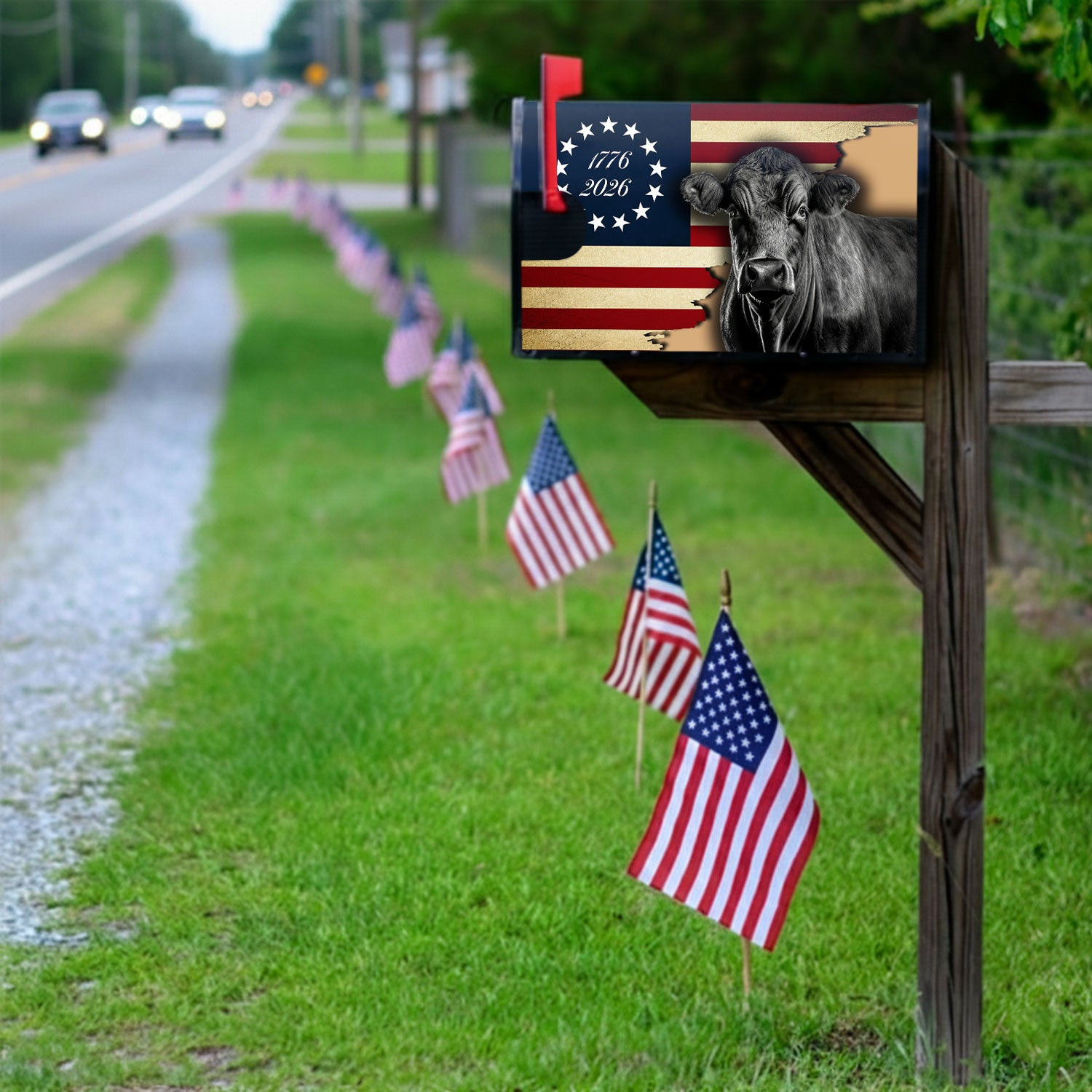 Black Angus Cattle 1776 2026 Proud Cow Farm Life Mailbox Cover Patriotic Decorations