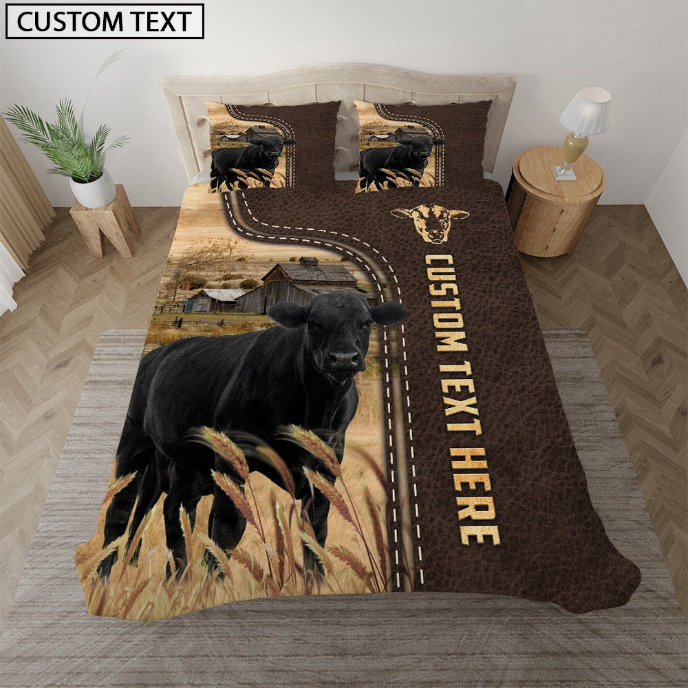 Black Angus Custom Text Leather Pattern Bedding Set Thoughtful Wedding Gifts