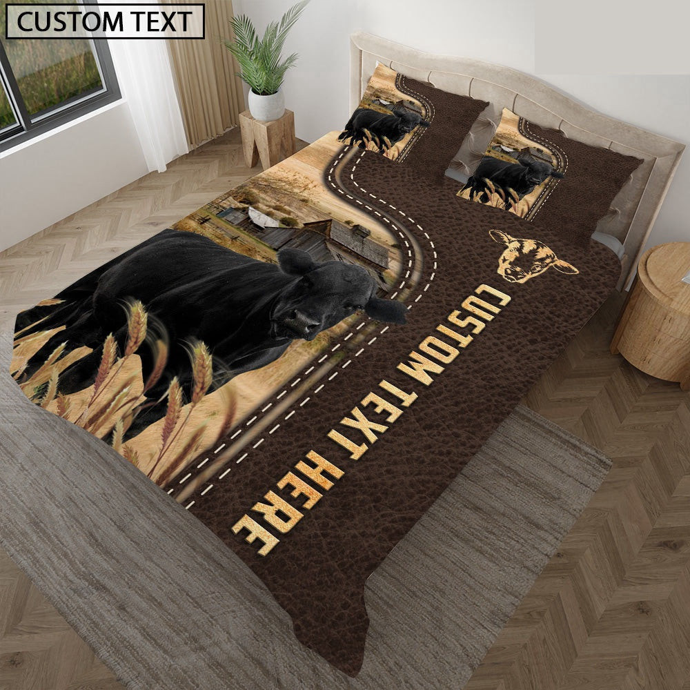 Black Angus Custom Text Leather Pattern Bedding Set Thoughtful Wedding Gifts