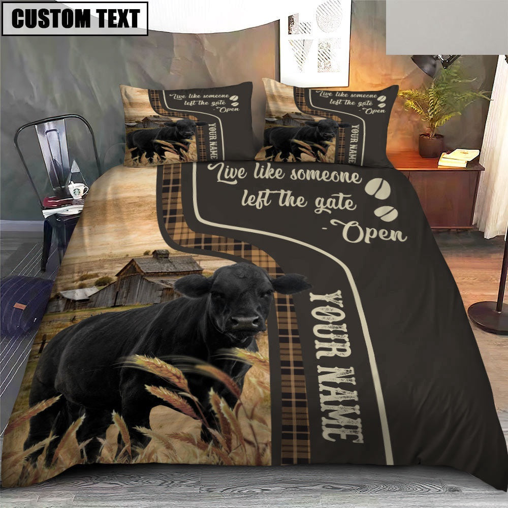 Black Angus Like Someone Left The Gate Open Customized Name Bedding Set Couple Gifts