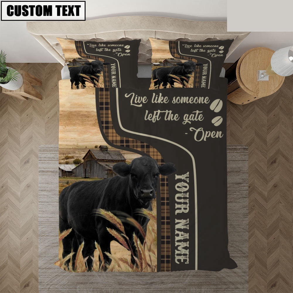 Black Angus Like Someone Left The Gate Open Customized Name Bedding Set Couple Gifts