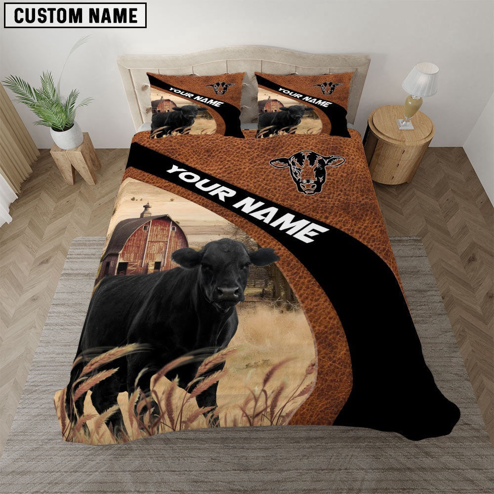 Black Angus On The Farm Customized Name Red Barn Bedding Set  Thoughtful Wedding Gifts