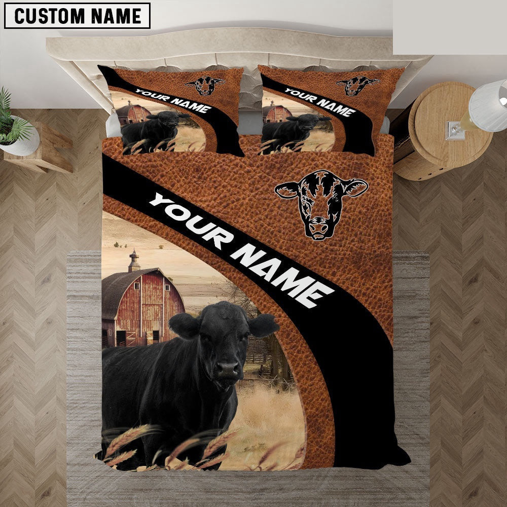 Black Angus On The Farm Customized Name Red Barn Bedding Set  Thoughtful Wedding Gifts