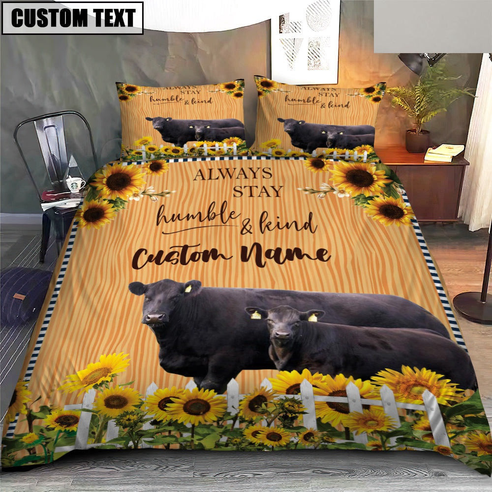 Black Angus Stay Humble And Kind Custom Name Bedding Set Thoughtful Wedding Gifts