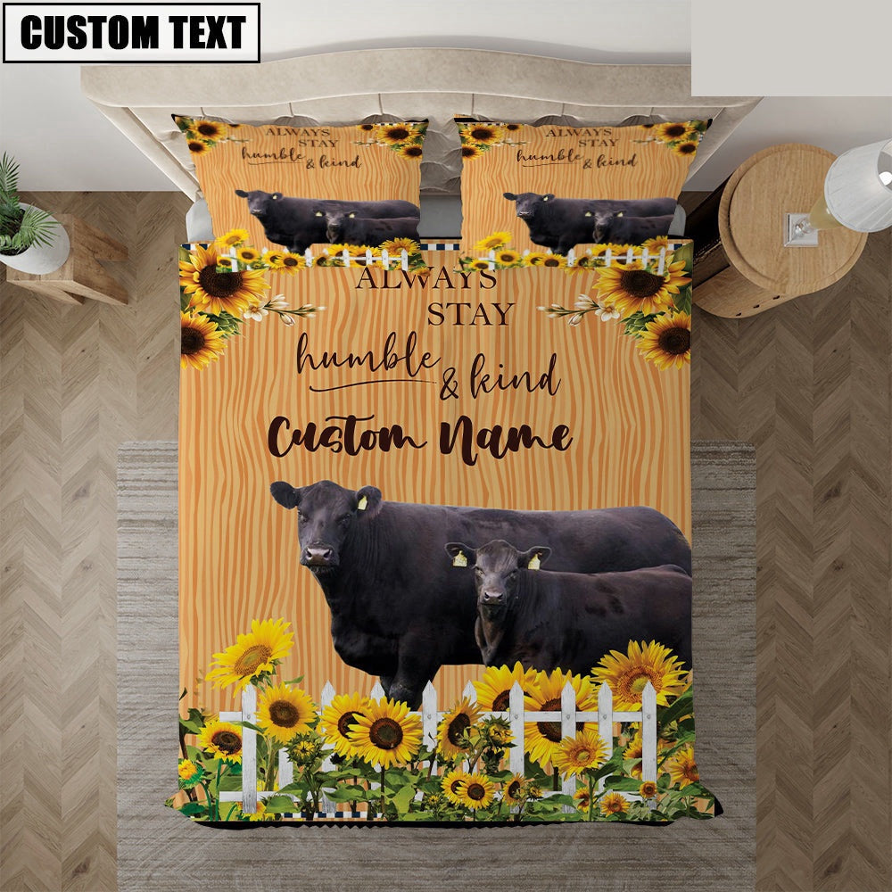 Black Angus Stay Humble And Kind Custom Name Bedding Set Thoughtful Wedding Gifts