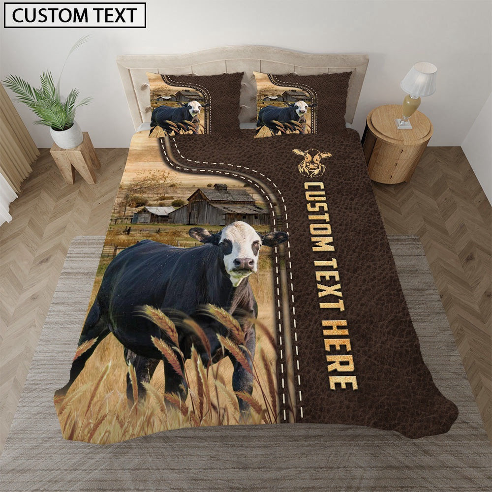 Black Baldy Custom Text Leather Pattern Bedding Set  Thoughtful Wedding Gifts