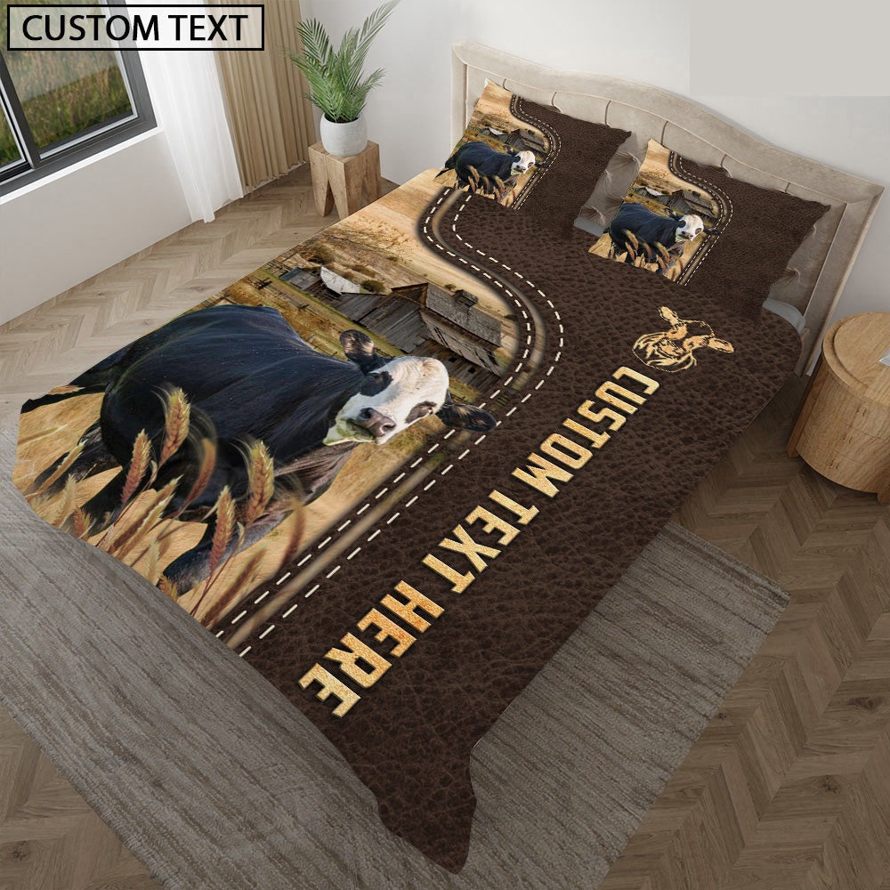 Black Baldy Custom Text Leather Pattern Bedding Set  Thoughtful Wedding Gifts