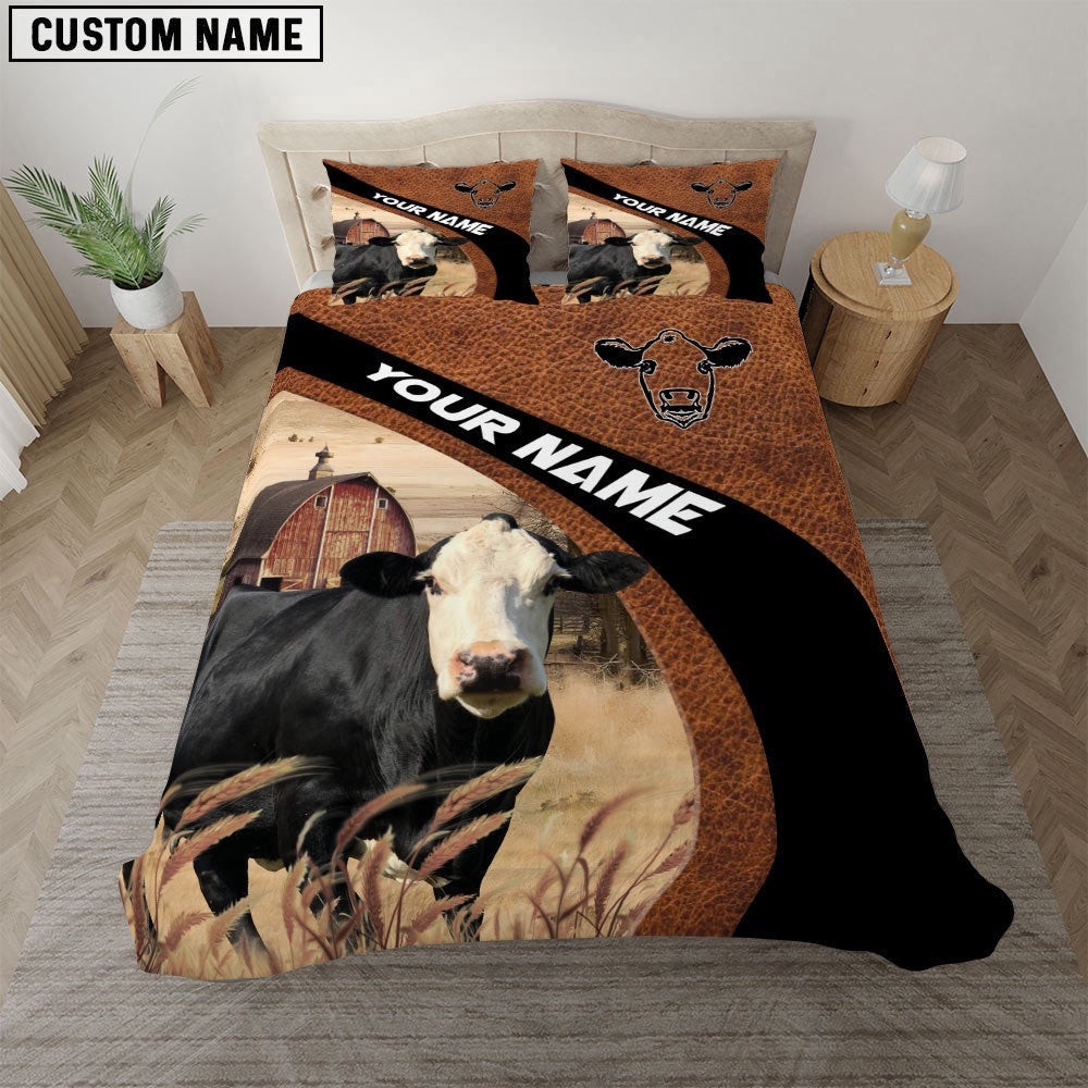 Black Baldy On The Farm Customized Name Red Barn Bedding Set Thoughtful Wedding Gifts
